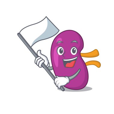 Beyaz bayraklı kahraman bir böbrek maskotu tasarımı.