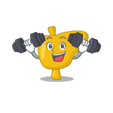 Karaciğer maskotu tasarımı egzersiz sırasında halterleri kaldırmaktan mutluluk duyar.
