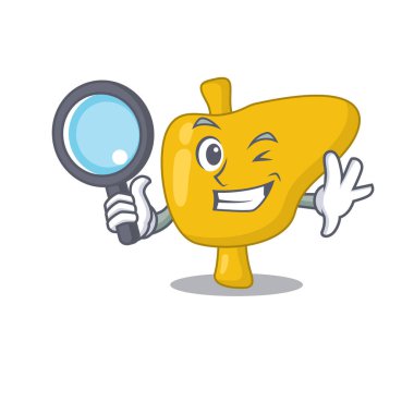 Karaciğer dedektifinin aletleri kullanırken çekilmiş bir karikatür resmi.