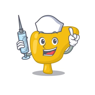 Mütevazı hemşire maskot tasarımı ve şırıngası.