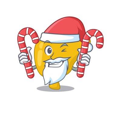 Noel karikatür karakteri ve Noel şekeri giymiş dost canlısı bir karaciğer.