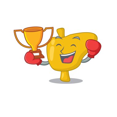 Karaciğer karikatür tasarımı konseptinde zarif bir boks şampiyonu.