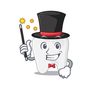 Diş karikatürü tasarım tarzında muhteşem zeki bir sihirbaz.
