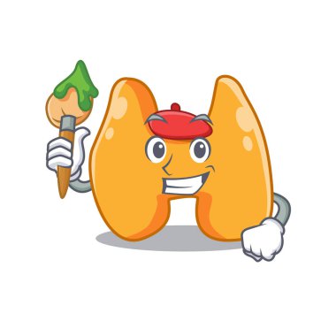 Sanatsal bir tiroid sanatçısı. Fırça kullanarak maskot tasarımı.