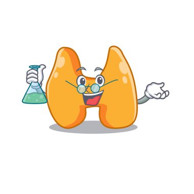 caricature character of thyroid smart Professor working on a lab clipart