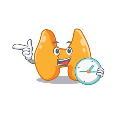 Tiroidin maskot tasarım stili elinde saat ile ayakta duruyor