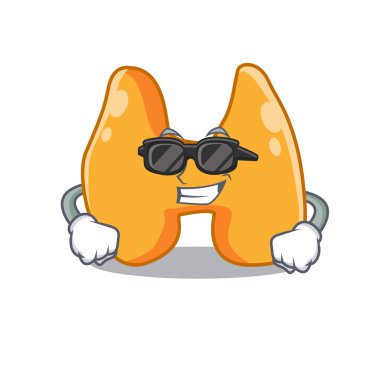 Tiroidin çizgi film karakteri şık siyah gözlük takıyor.