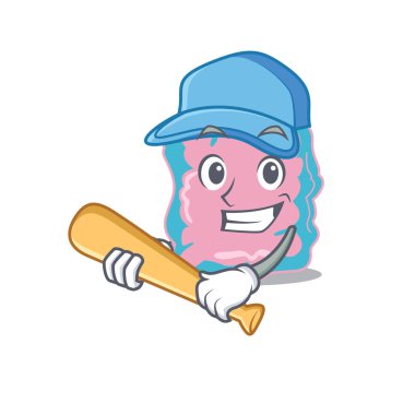 Beyzbol oynayan karakterli çekici bağırsak karikatürü.