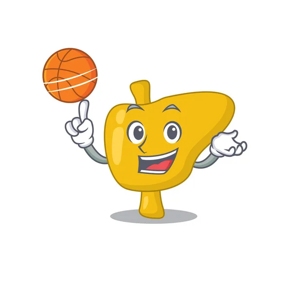 Desenho de mascote de desenho animado esportivo de fígado com basquete —  Vetores de Stock