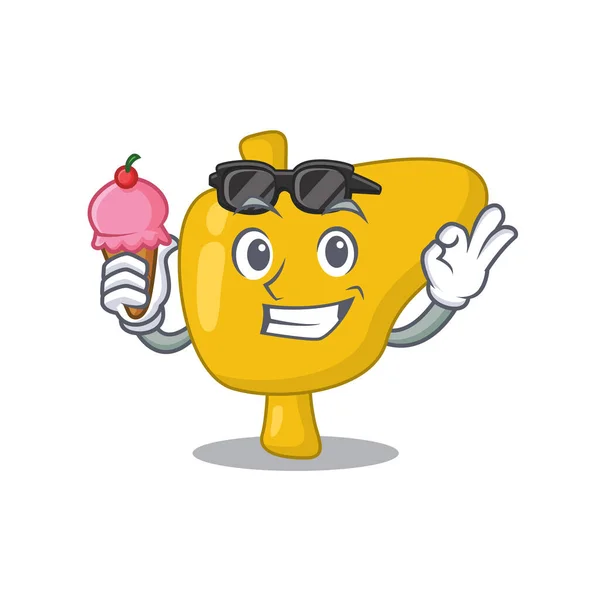 Sebuah gambar kartun hati memegang es krim kerucut - Stok Vektor