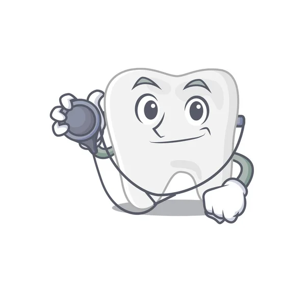 Smiley doctor personaje de dibujos animados de diente con herramientas — Vector de stock