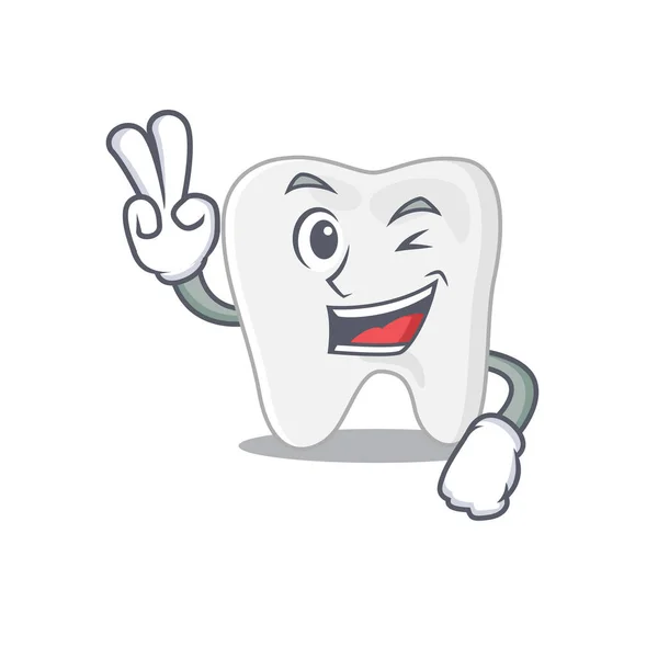 Happy Zub kreslený design koncept ukázat dva prsty — Stockový vektor