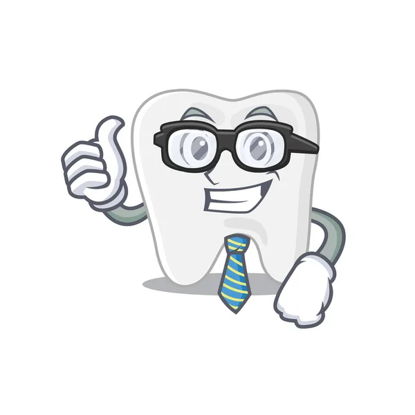 Cartoon tekening van tand Zakenman dragen bril en stropdas — Stockvector