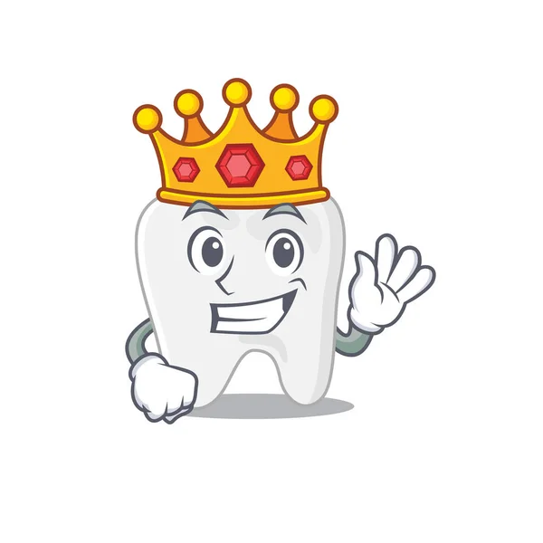 A Wise King of tooth mascot design style with gold crown — Stock Vector