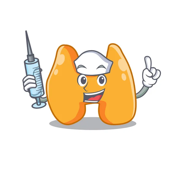 Thyroid humble nurse mascot design with a syringe — Stock Vector