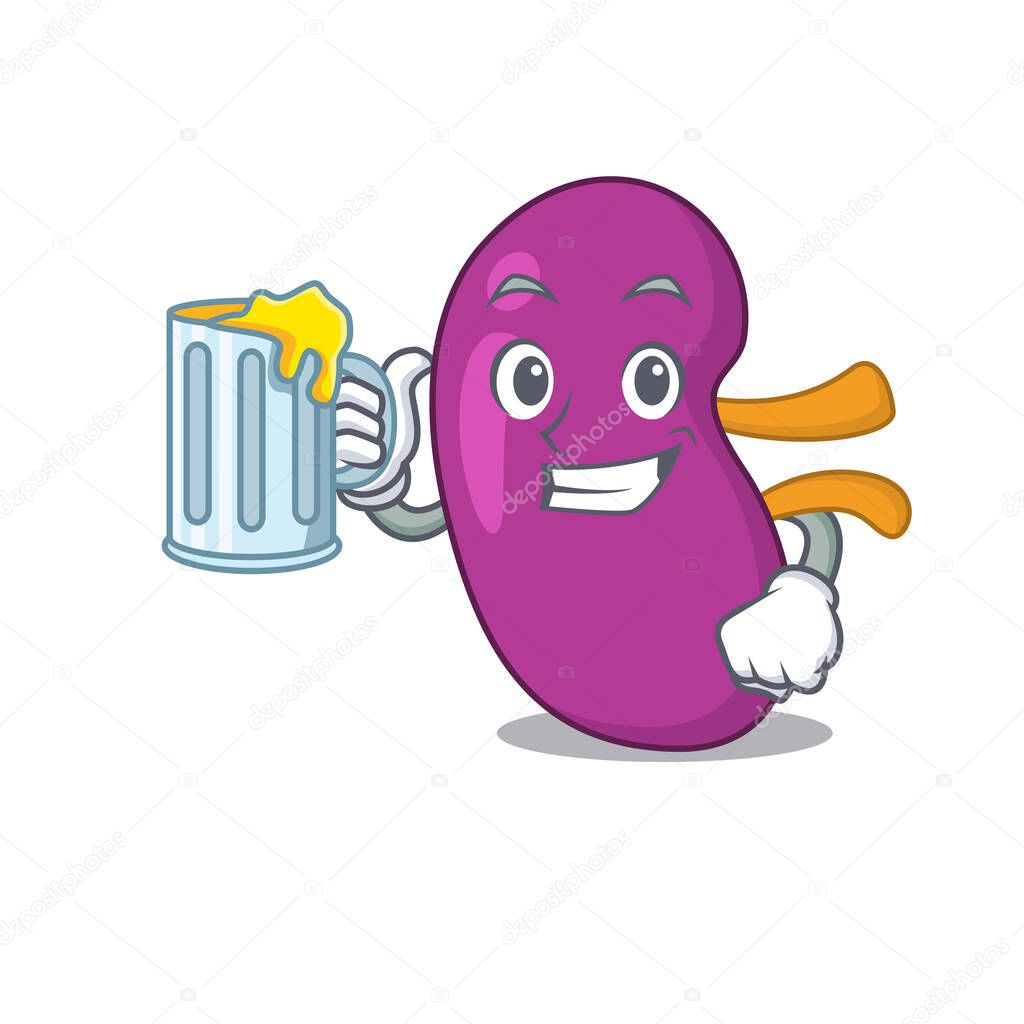 A cartoon concept of kidney with a glass of beer