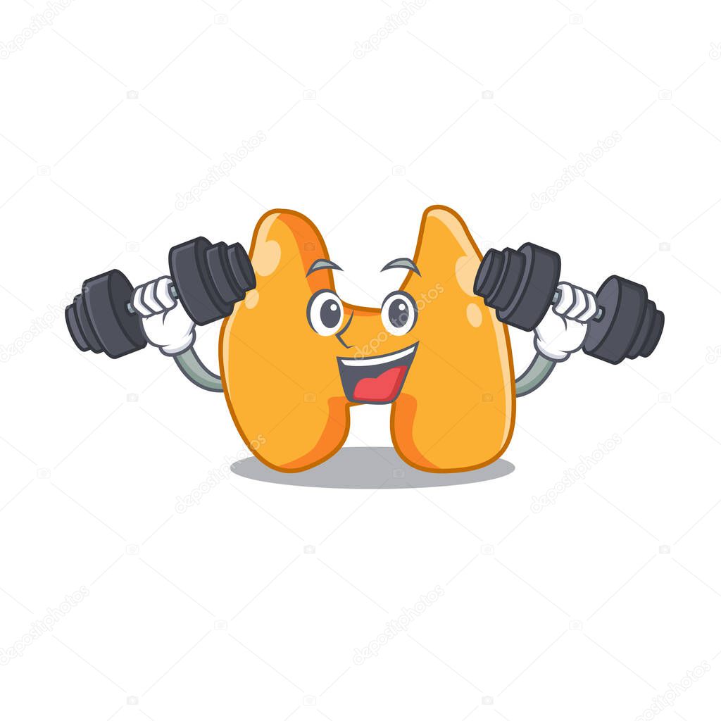 Thyroid mascot design feels happy lift up barbells during exercise