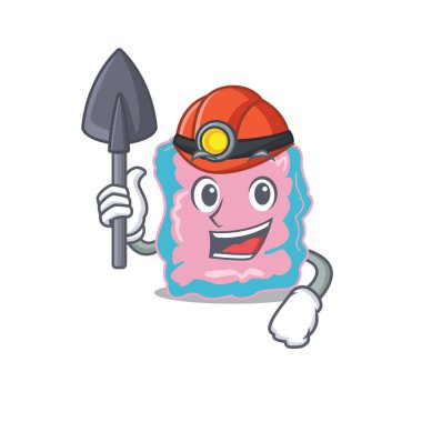 Alet ve miğferli bağırsak madencisinin karikatür resmi.