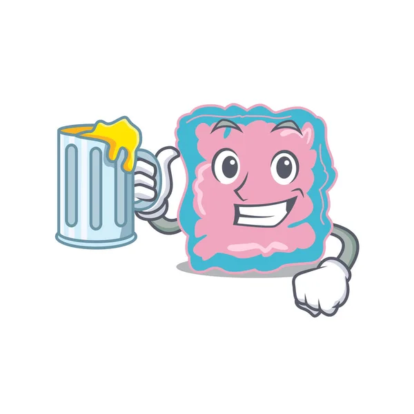 Un concepto de dibujos animados del intestino con un vaso de cerveza — Vector de stock