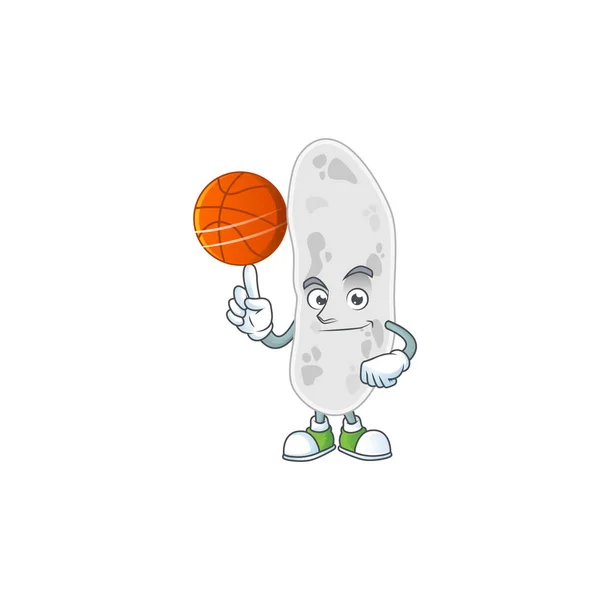 En sportig gemmatimonadetes maskot design stil spelar basket på ligan — Stock vektor