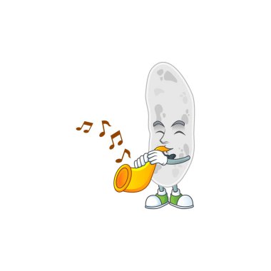 Jematimonadetes 'in yetenekli müzisyeni bir trompetle müzik çalan maskot tasarımı. Vektör illüstrasyonu