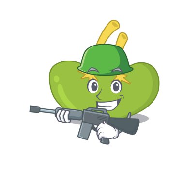 Ordu dalağının elinde makineli tüfekle çekilmiş bir karikatür resmi. Vektör illüstrasyonu