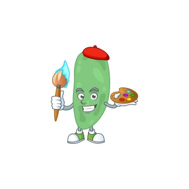 Termus Termophilus 'un yaratıcı sanatçısı fırça kullanarak karikatür çiziyor. Vektör illüstrasyonu