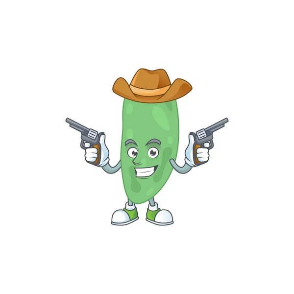 Masculine Cowboy Cartoon Drawing Thermus Thermophilus Holding Guns Vector Illustration — Stock Vector