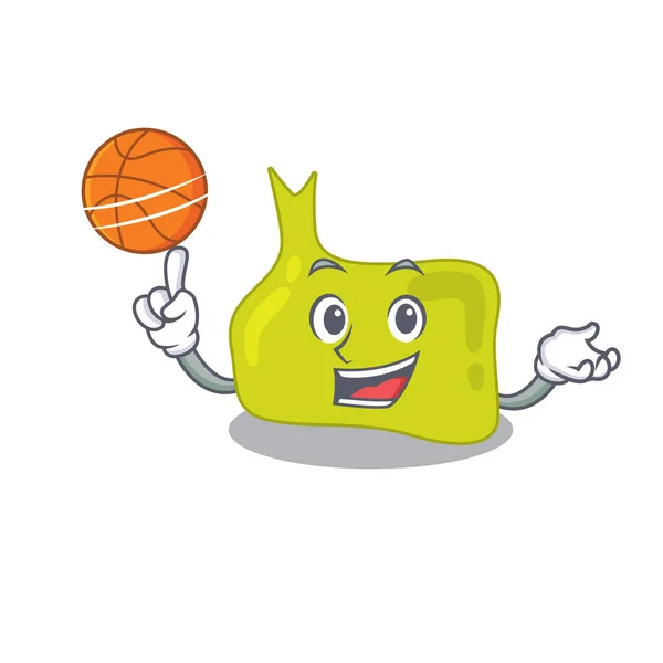 Disegno Della Mascotte Del Fumetto Sportivo Dell Ipofisi Con Basket — Vettoriale Stock