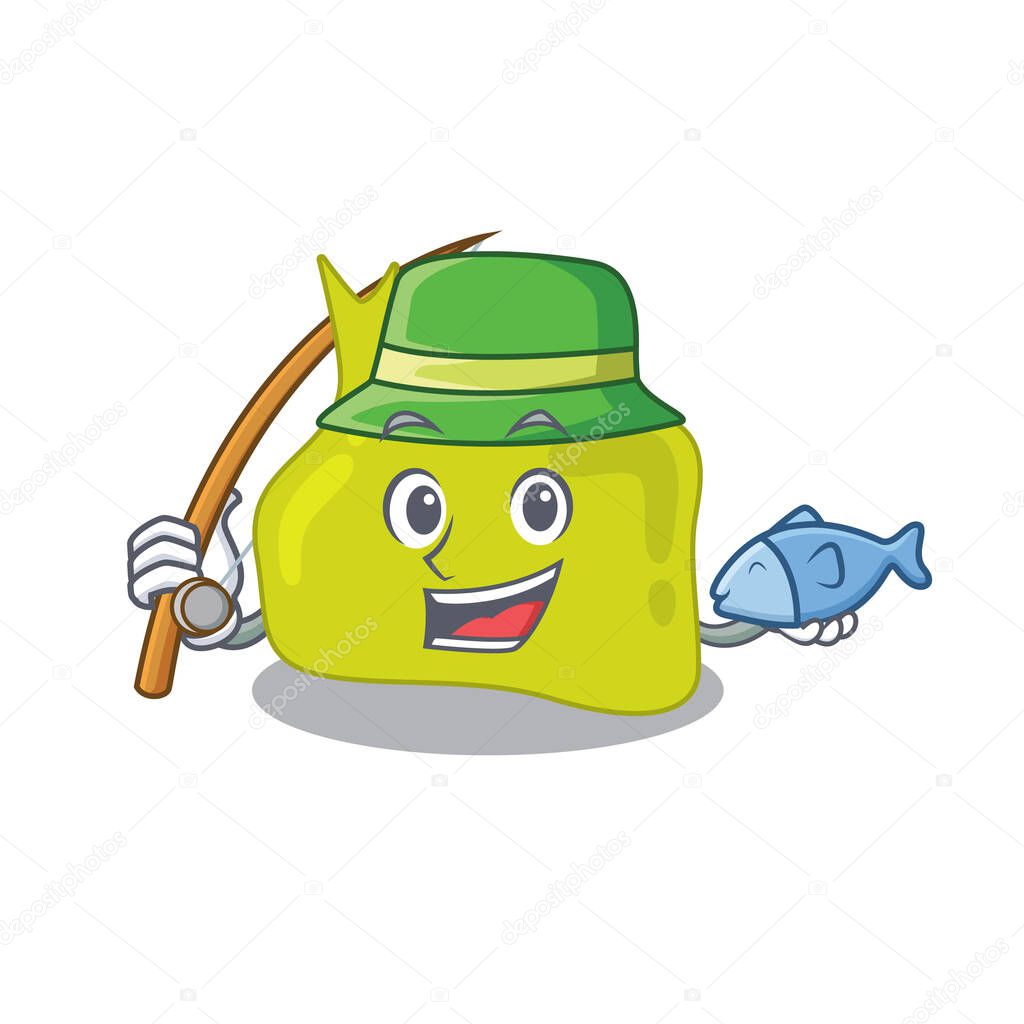 Cartoon design style of pituitary goes to fishing. Vector illustration