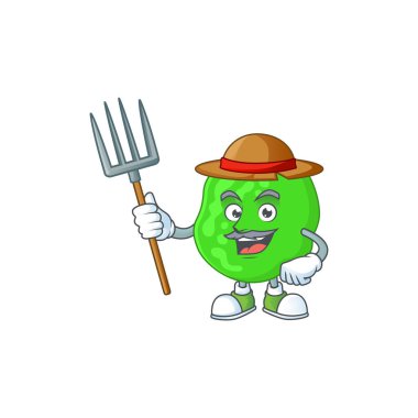 Çiftçi Sarcina Ventriculli 'nin karikatür resmi. Şapka ve dirgenli.