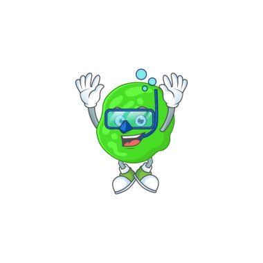 karikatür çizimi konsepti Sarcina ventriculli serin dalış gözlüğü takıyor yüzmeye hazır