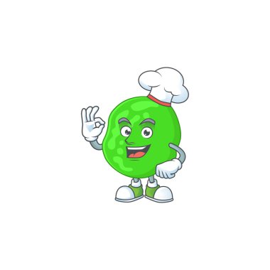 Sarcina ventriculli şef çizgi film çizimi konsepti gururla beyaz şapka takıyor.