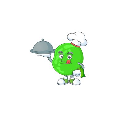 Sarcina ventriculli şef maskot tasarımı şapka ve tepsiyle
