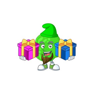 Neşeli bir sarcina ventriculli Noel hediyeli maskot tasarımı.