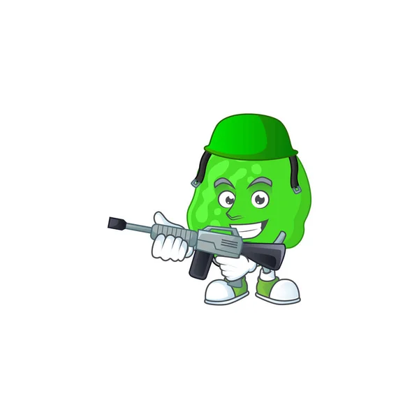 Una imagen de diseño de la mascota de sarcina ventriculli como un ejército dedicado con pistola automática — Vector de stock