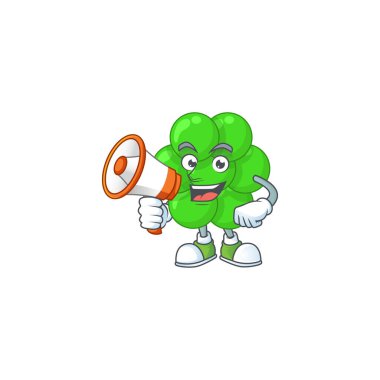 Staphylococcus aureus 'un megafonlu bir karikatür tasarımı.