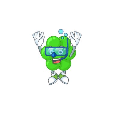 karikatür çizimi konsepti staphylococcus aureus serin dalış gözlüğü takıyor yüzmeye hazır