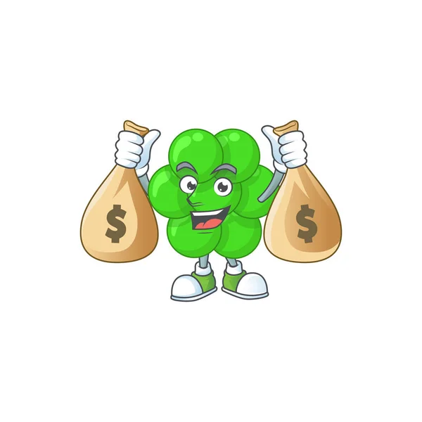 돈 가방으로 만든 보잘것없는 풍부 한 포도상 구균 aureus caricature character design — 스톡 벡터
