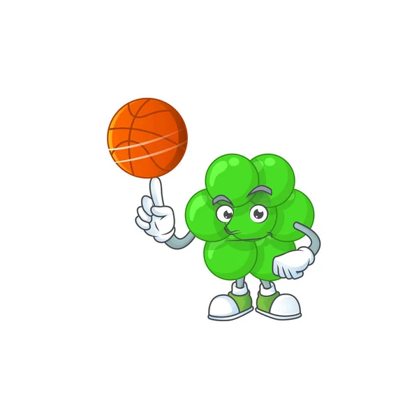 Ένα σπορ στυλ σχεδιασμού μασκότ Staphylococcus aureus παίζοντας μπάσκετ στο πρωτάθλημα — Διανυσματικό Αρχείο