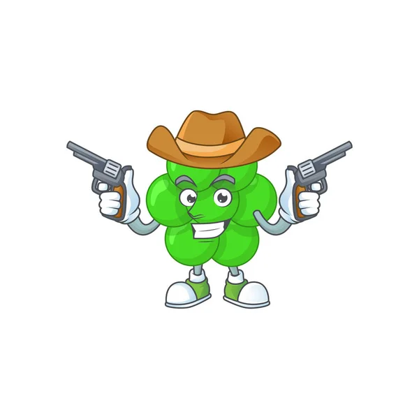 A masculine cowboy cartoon drawing of staphylococcus aureus holding guns — Stock Vector