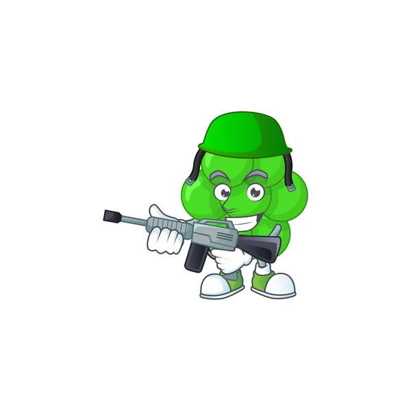 Uma imagem de design mascote de staphylococcus aureus como um exército dedicado usando arma automática — Vetor de Stock
