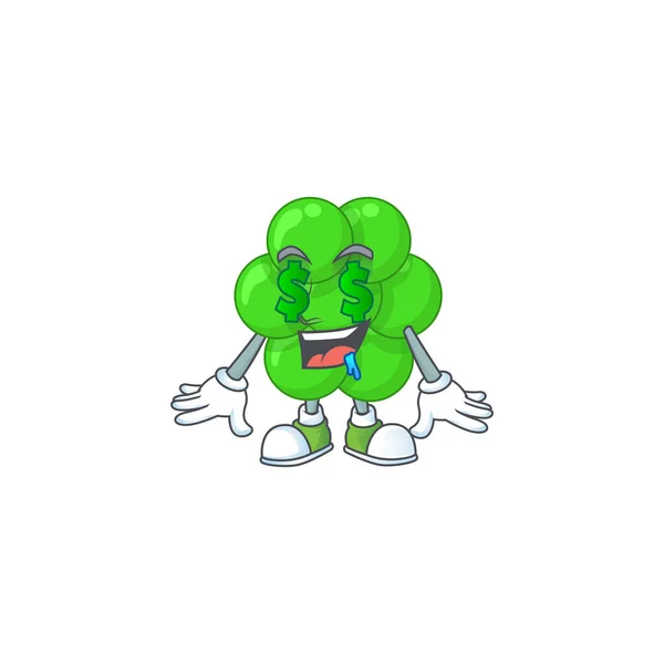 Bonito rico staphylococcus aureus mascote estilo de caráter com olhos de dinheiro —  Vetores de Stock