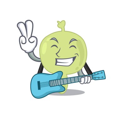 Gitarla müzik çalan lenf nodu çizgi film tasarımında parlak bir müzisyen.