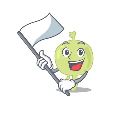 Beyaz bayrağı olan kahraman bir lenf nodu maskotu tasarımı