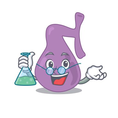Safra kesesinin karikatür karakteri zeki profesör laboratuvar üzerinde çalışıyor.