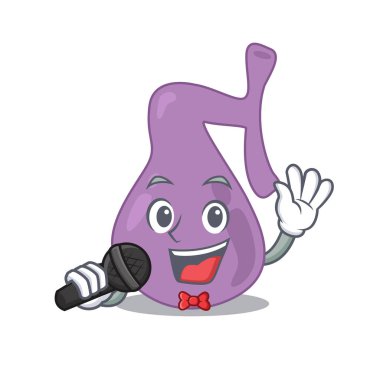 Safra kesesi karakteri mikrofonla şarkı söylüyor.