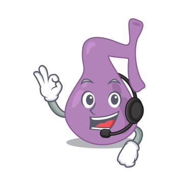 Kulaklık takan muhteşem bir safra kesesi maskotu konsepti.