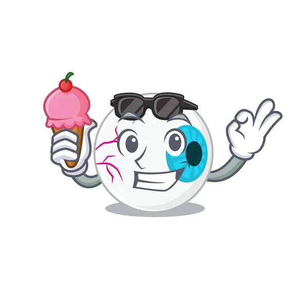 Un dessin animé de globe oculaire tenant crème glacée cône — Image vectorielle