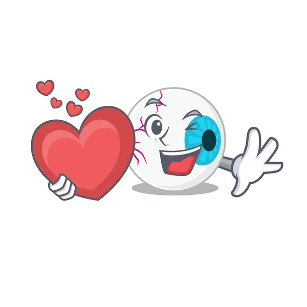 Un dolce stile personaggio dei cartoni animati bulbo oculare con un grande cuore — Vettoriale Stock